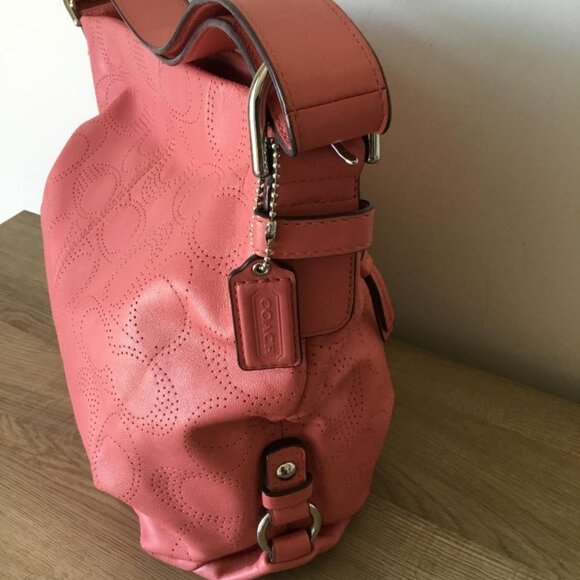 COACH Signature C Perforated Leather Convertible Crossbody Shoulder Hobo Bag - Picture 4 of 9